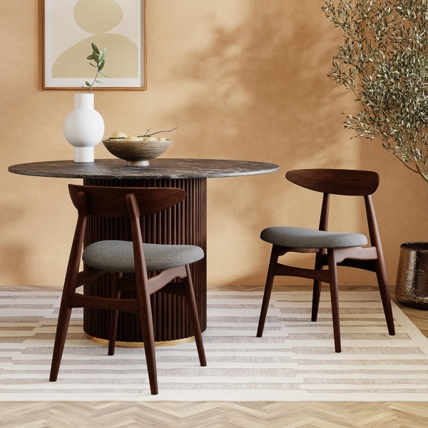 Malmros Wooden Dining Chair, Speckled Grey Sustainable Fabric & Walnut