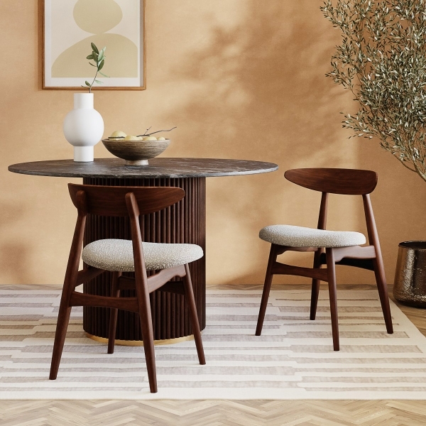 Malmros Wooden Dining Chair, Speckled Stone Sustainable Boucle & Walnut