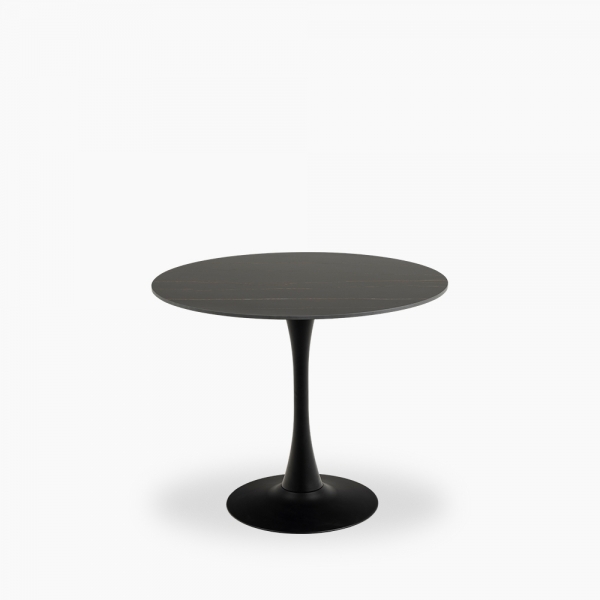 Malta 4 Seat Round Dining Table, Black Ceramic