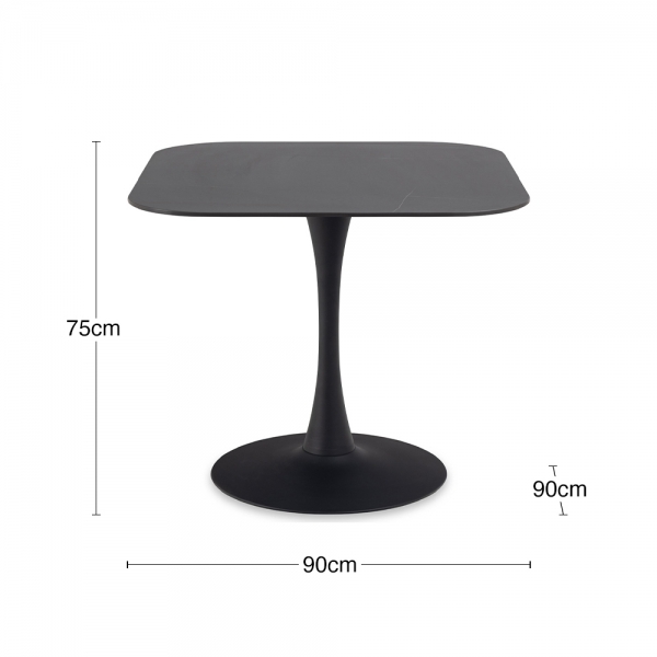 Malta 4 Seat Square Dining Table, Black Ceramic