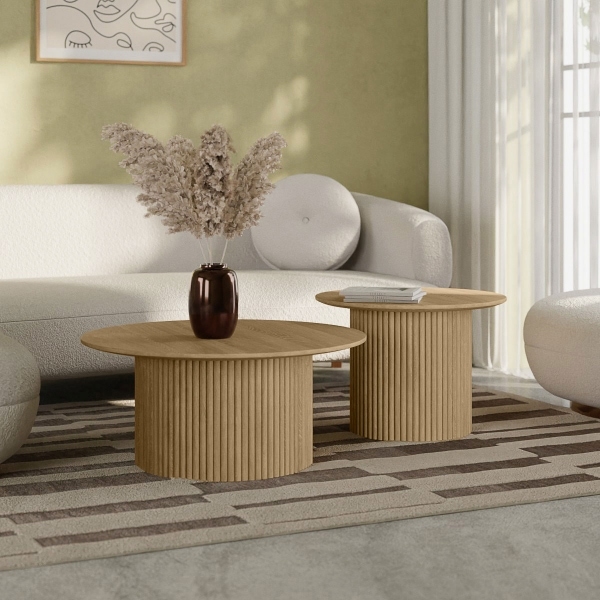 Marcel Set of 2 Round Coffee Tables, Oak