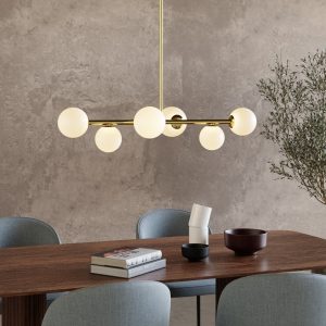 Margot Globe Pendant Light, White Opal & Brass