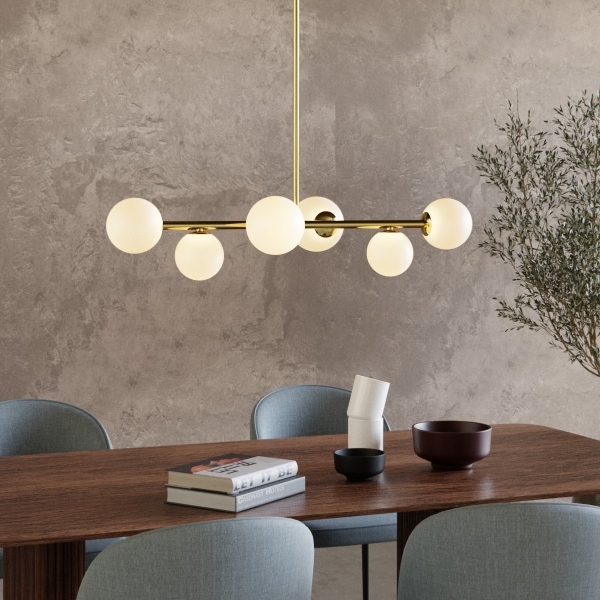 Margot Globe Pendant Light, White Opal & Brass