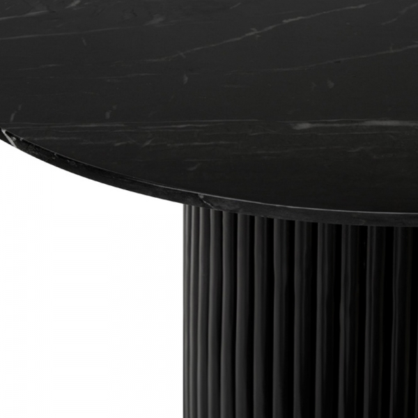 Medby 4 Seat Round Dining Table, Black Mango Wood & Black Marble