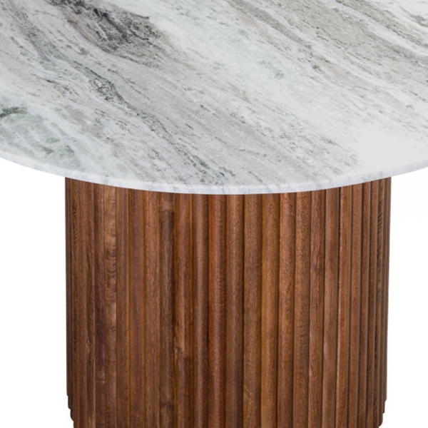 Medby 4 Seat Round Dining Table, Dark Mango Wood & Grey Marble