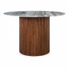 Medby 4 Seat Round Dining Table, Dark Mango Wood & Grey Marble