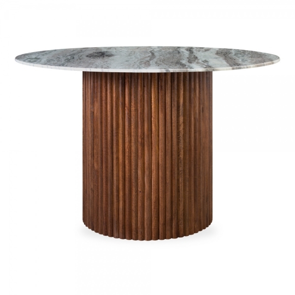 Medby 4 Seat Round Dining Table, Dark Mango Wood & Grey Marble
