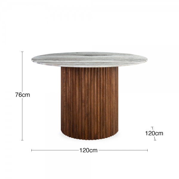 Medby 4 Seat Round Dining Table, Dark Mango Wood & Grey Marble