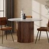 Medby 4 Seat Round Dining Table, Dark Mango Wood & Grey Marble