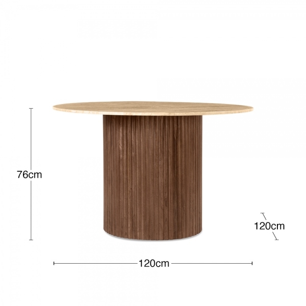 Medby 4 Seat Round Dining Table, Dark Mango Wood & Travertine