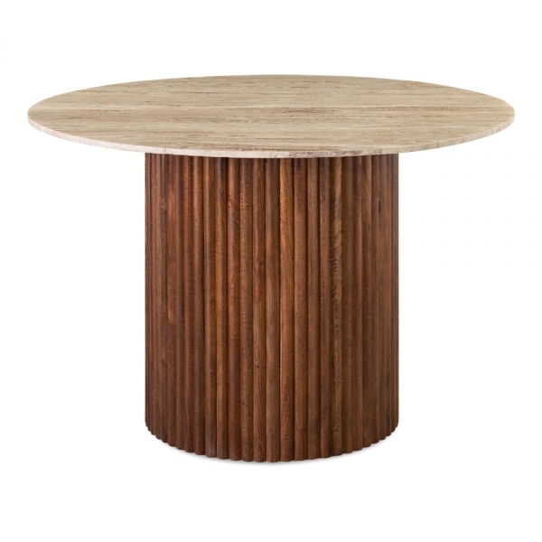 Medby 4 Seat Round Dining Table, Dark Mango Wood & Travertine