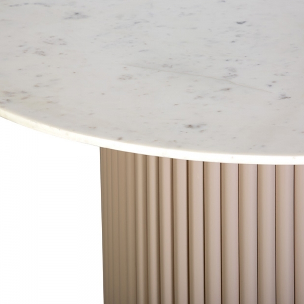 Medby 4 Seat Round Dining Table, Taupe Mango Wood & White Marble