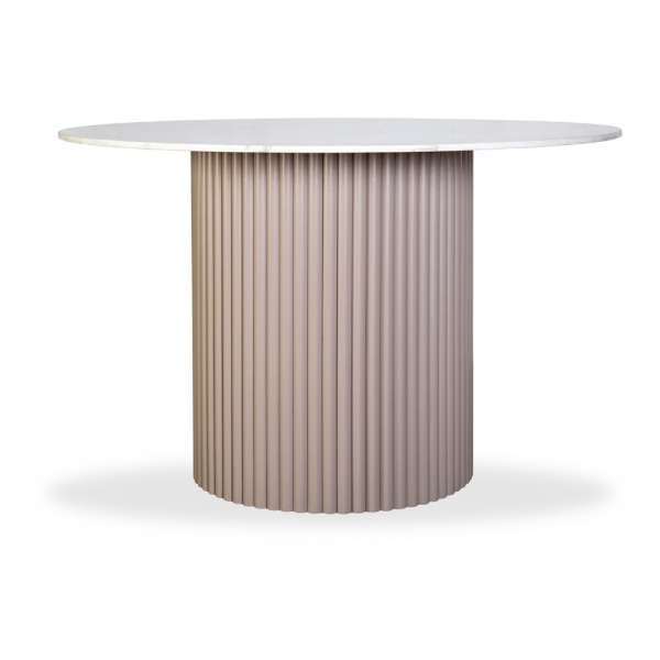 Medby 4 Seat Round Dining Table, Taupe Mango Wood & White Marble