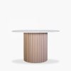 Medby 4 Seat Round Dining Table, Taupe Mango Wood & White Marble