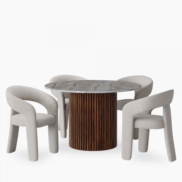 Medby & Bellamy 4 Chairs Dining Set, Grey Marble & Speckled Stone Sustainable Boucle