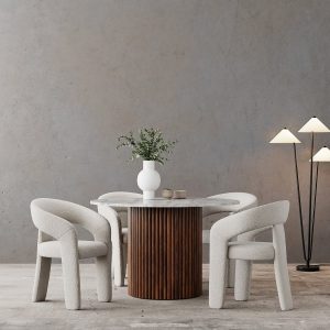Medby & Bellamy 4 Chairs Dining Set, Grey Marble & Speckled Stone Sustainable Boucle