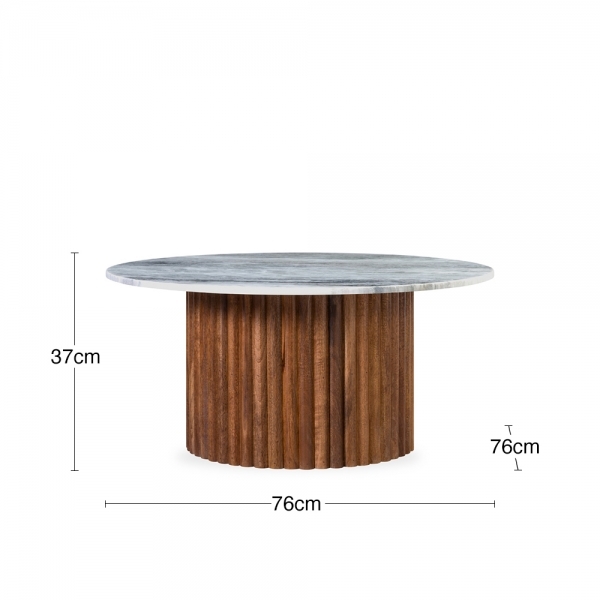 Medby Round Coffee Table, Dark Mango Wood & Grey Marble