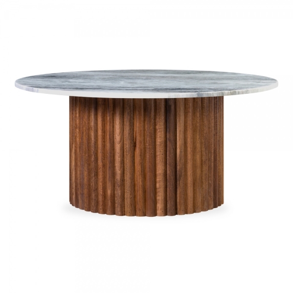 Medby Round Coffee Table, Dark Mango Wood & Grey Marble