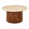 Medby Round Coffee Table, Dark Mango Wood & Travertine