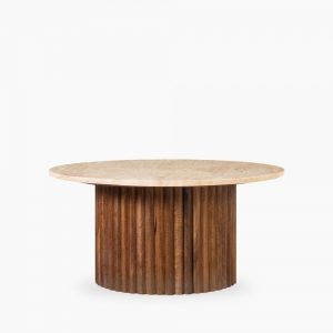Medby Round Coffee Table, Dark Mango Wood & Travertine