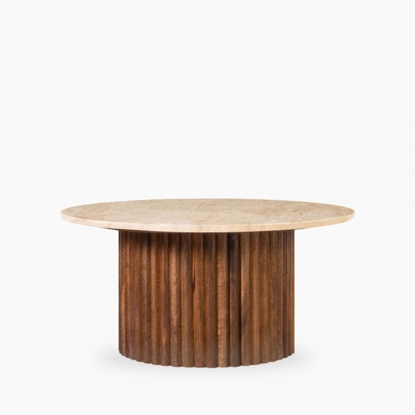 Medby Round Coffee Table, Dark Mango Wood & Travertine