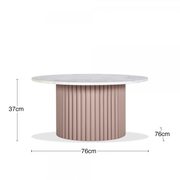 Medby Round Coffee Table, Taupe Mango Wood & White Marble