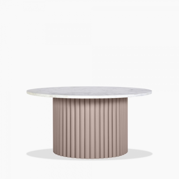 Medby Round Coffee Table, Taupe Mango Wood & White Marble