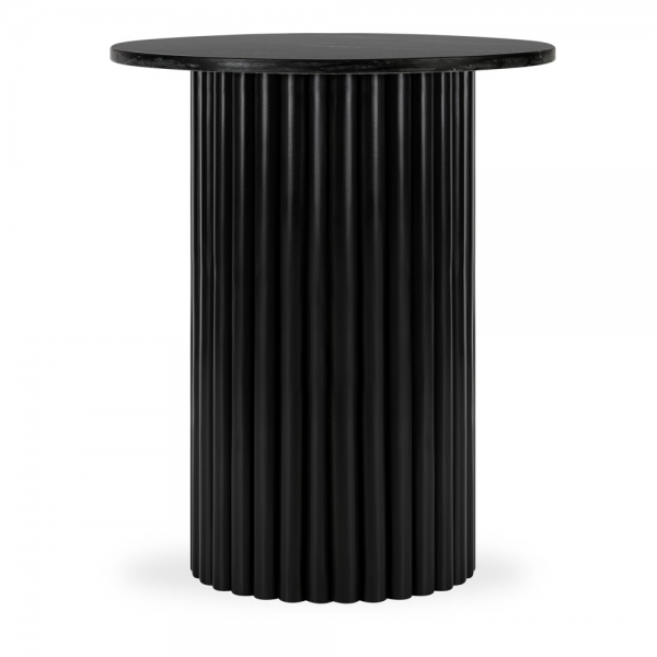 Medby Round Side Table, Black Mango Wood & Black Marble