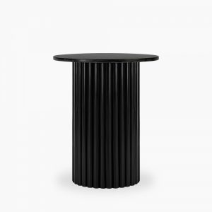 Medby Round Side Table, Black Mango Wood & Black Marble