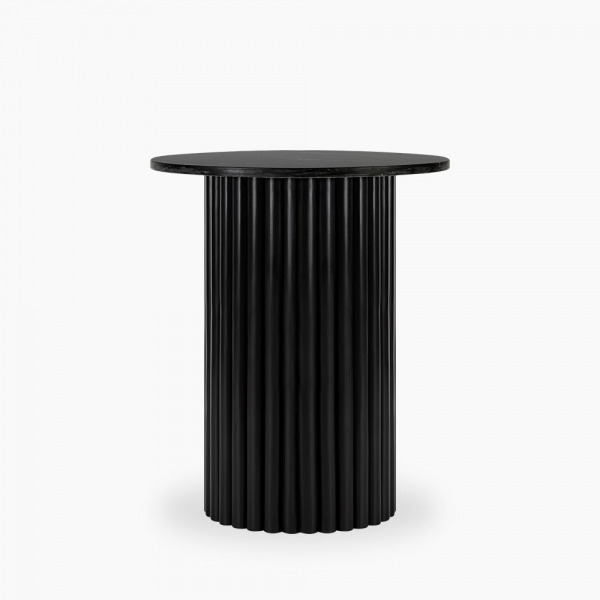 Medby Round Side Table, Black Mango Wood & Black Marble
