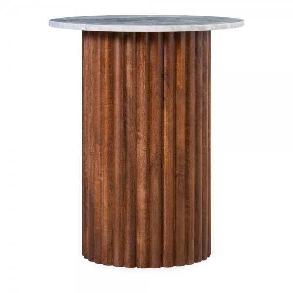 Medby Round Side Table, Dark Mango Wood & Grey Marble