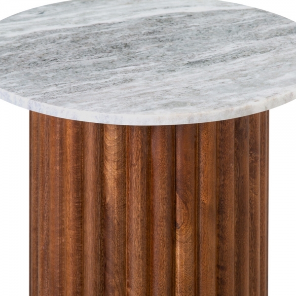 Medby Round Side Table, Dark Mango Wood & Grey Marble