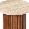 Medby Round Side Table, Dark Mango Wood & Travertine
