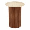 Medby Round Side Table, Dark Mango Wood & Travertine