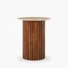 Medby Round Side Table, Dark Mango Wood & Travertine
