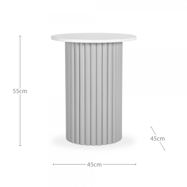 Medby Round Side Table, Taupe Mango Wood & White Marble