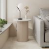 Medby Round Side Table, Taupe Mango Wood & White Marble