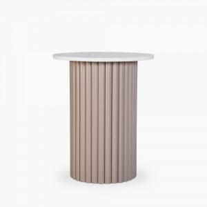 Medby Round Side Table, Taupe Mango Wood & White Marble