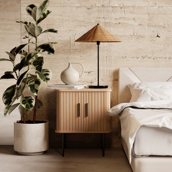 Mika Storage Bedside Table, Oak & Black