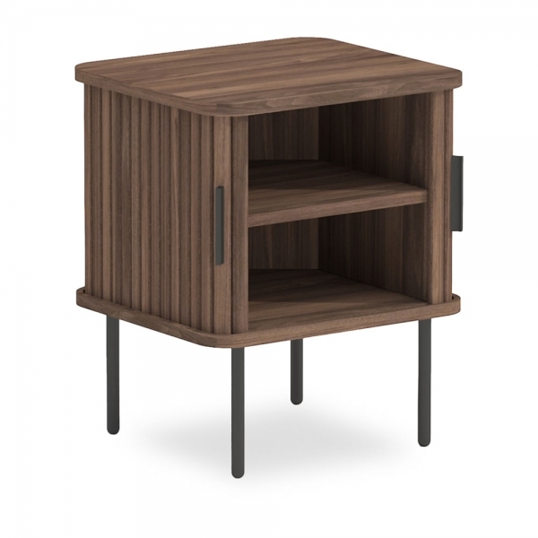 Mika Storage Bedside Table, Walnut & Black