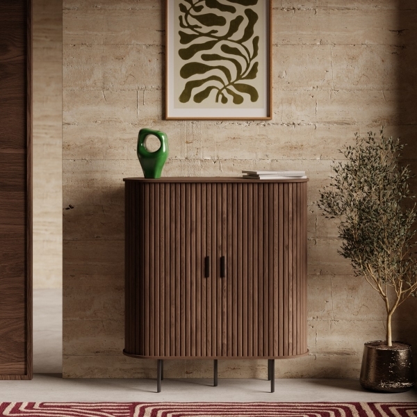 Mika Tall Sideboard, Walnut & Black