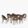 Milton & Lucille 6 Chairs Dining Set, Walnut & Taupe Sustainable Velvet