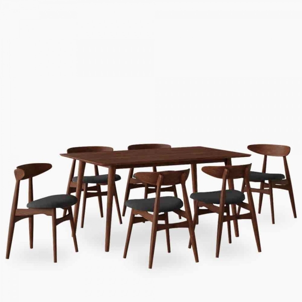 Milton & Malmros 6 Chairs Dining Set, Walnut & Dark Grey