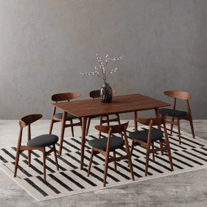 Milton & Malmros 6 Chairs Dining Set, Walnut & Dark Grey