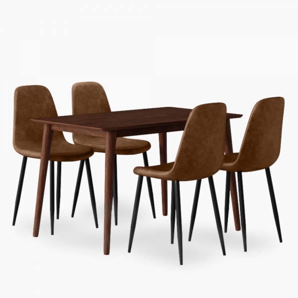 Milton & Rayner 4 Chairs Dining Set, Walnut & Vintage Tan