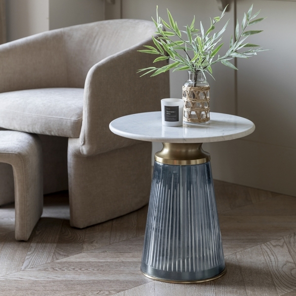 Mirabelle Round Side Table, Blue