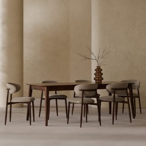 Montreux & Halston 6 Chair Dining Set, Walnut & Latte Sustainable Fabric