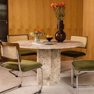 Naxos 4 Seat Round Dining Table, Latte Marble