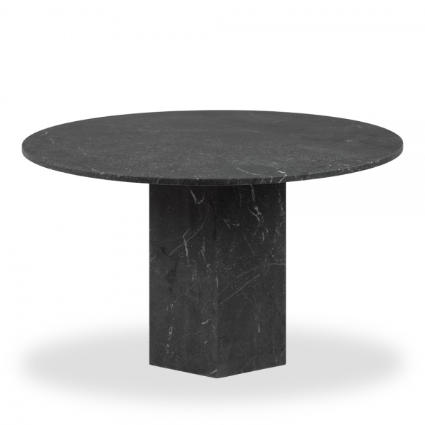 Naxos & Halston 4 Chair Dining Set, Onyx Black Marble & Speckled Stone Sustainable Boucle