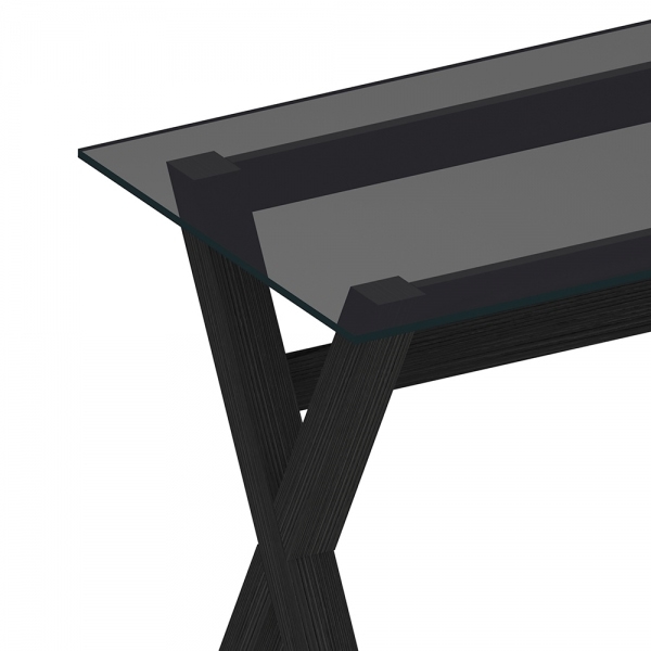 Nyra Office Desk, Smoked Glass & Black